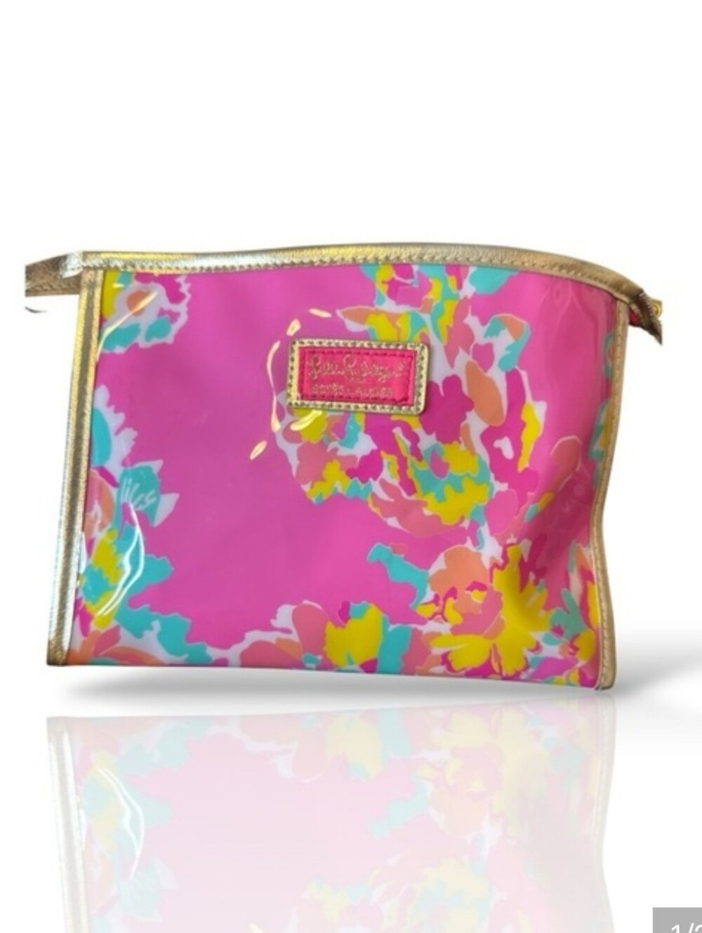 Lilly Pulitzer- Bright Pink Floral Cosmetic Pouch - Never Used